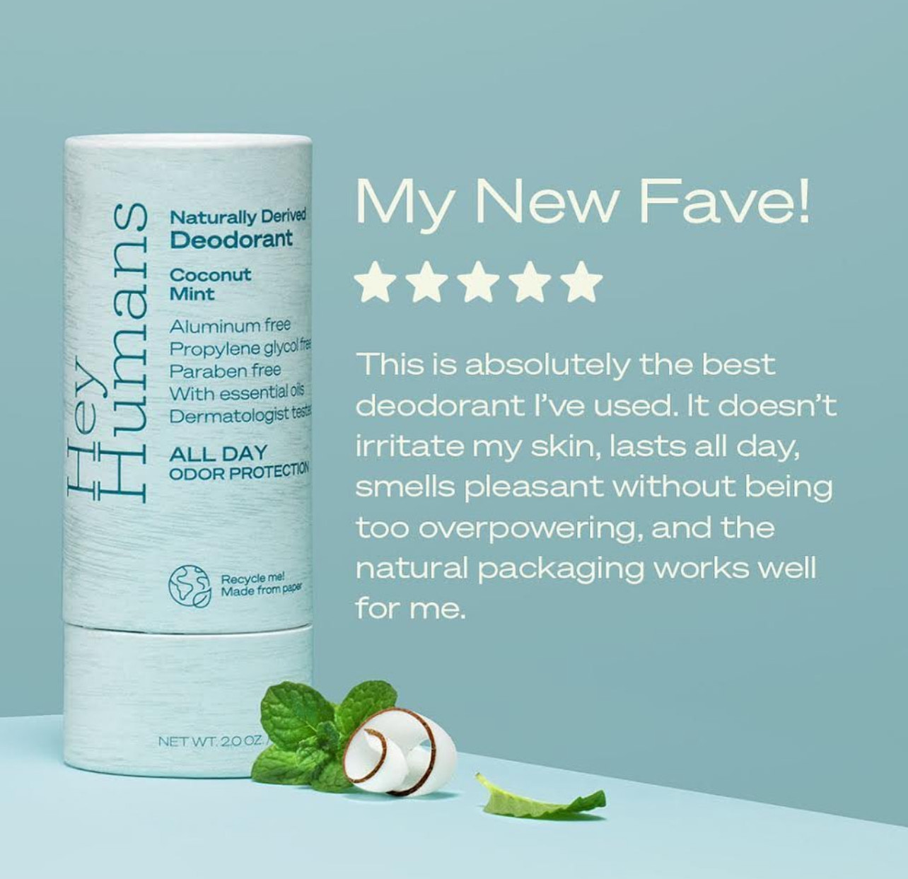 Hey Humans Coconut Mint Deodorant with 5-star review